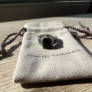 DAVID YURMAN Petite Wheaton Ring Sterling Silver with Black Onyx Pavé Diamonds